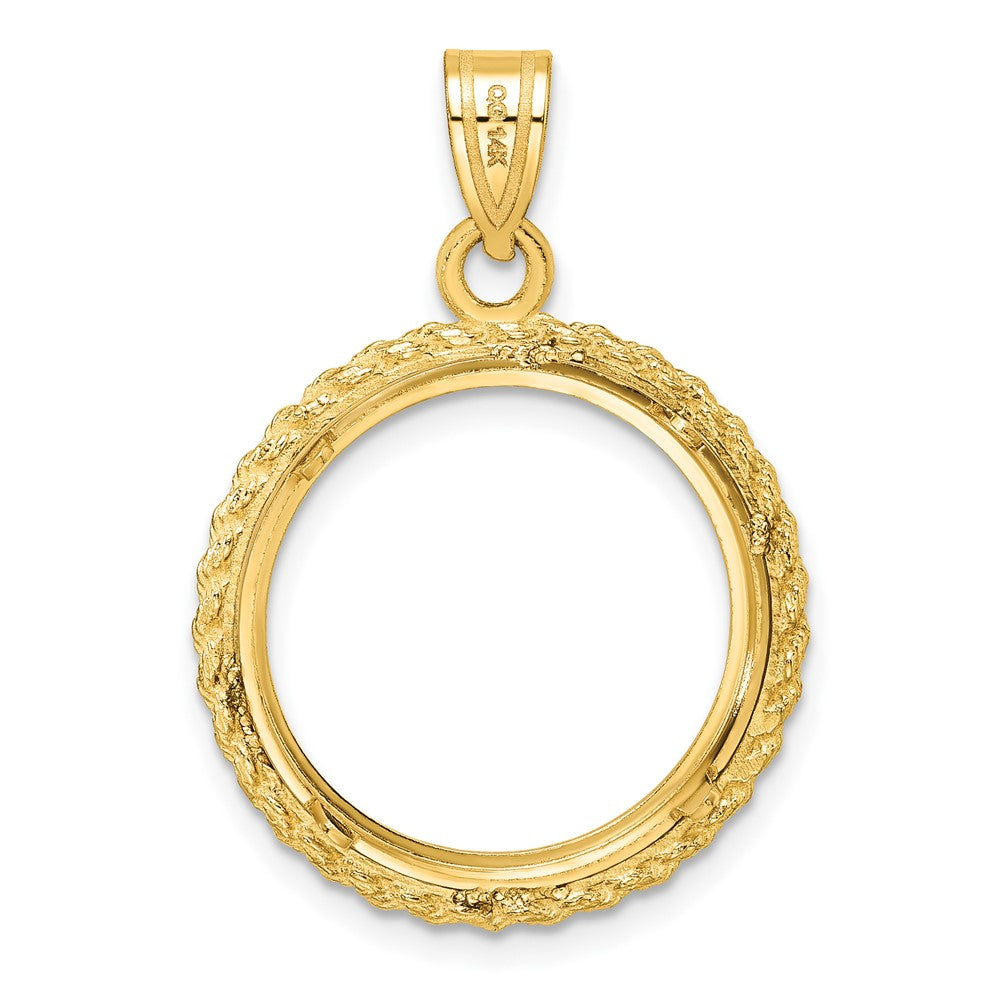 Wideband Distinguished Coin Jewelry 14k Polished and Diamond-cut with Casted Rope 18.0mm Prong Coin Bezel Pendant