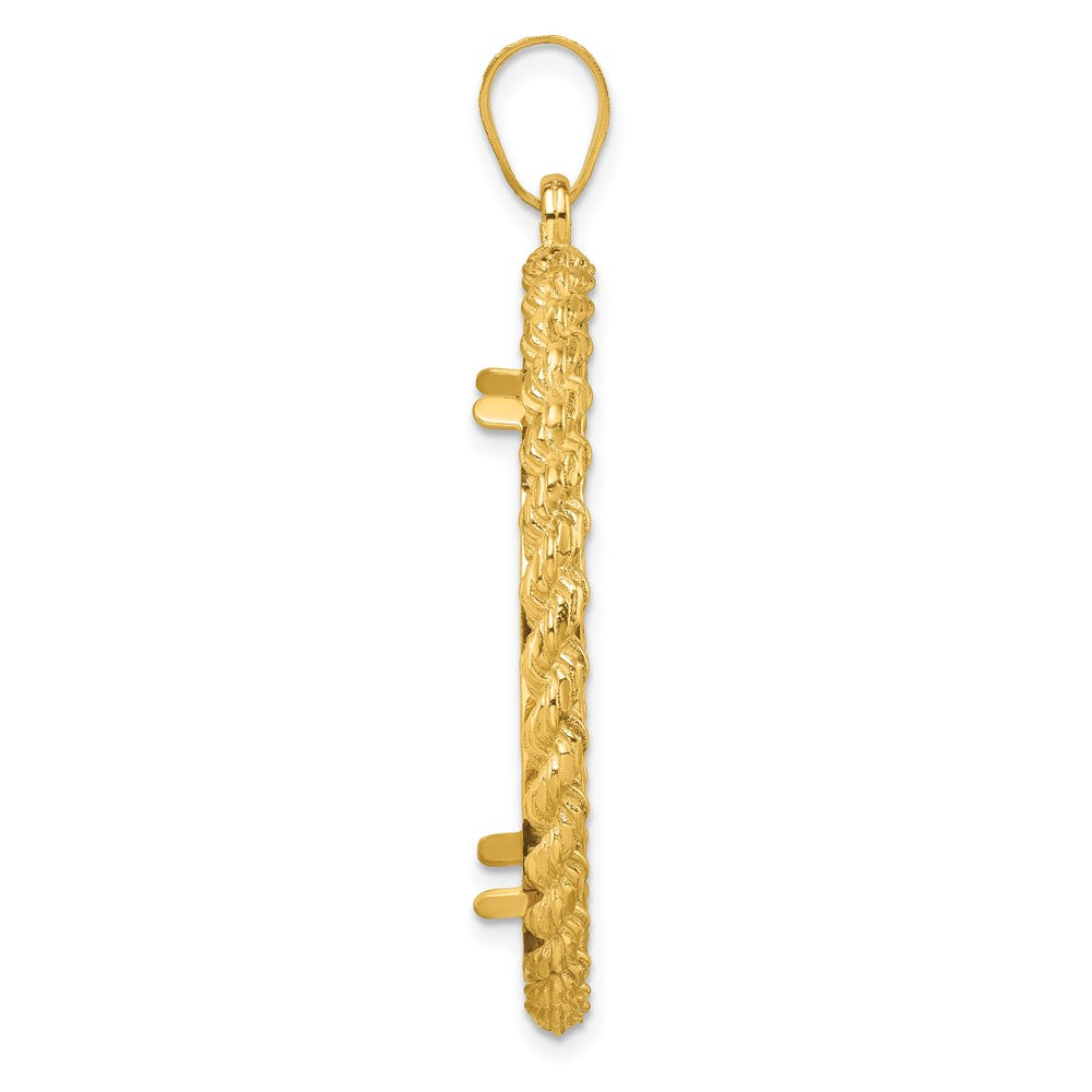 Wideband Distinguished Coin Jewelry 14k Polished and Diamond-cut with Casted Rope 32.0mm Prong Coin Bezel Pendant