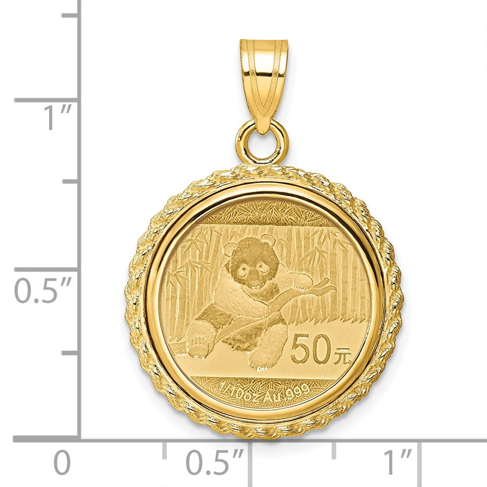 Wideband Distinguished Coin Jewelry 14k Polished with Casted Rope Mounted 1/10oz Panda Prong Coin Bezel Pendant