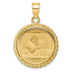 Wideband Distinguished Coin Jewelry 14k Polished with Casted Rope Mounted 1/10oz Panda Prong Coin Bezel Pendant