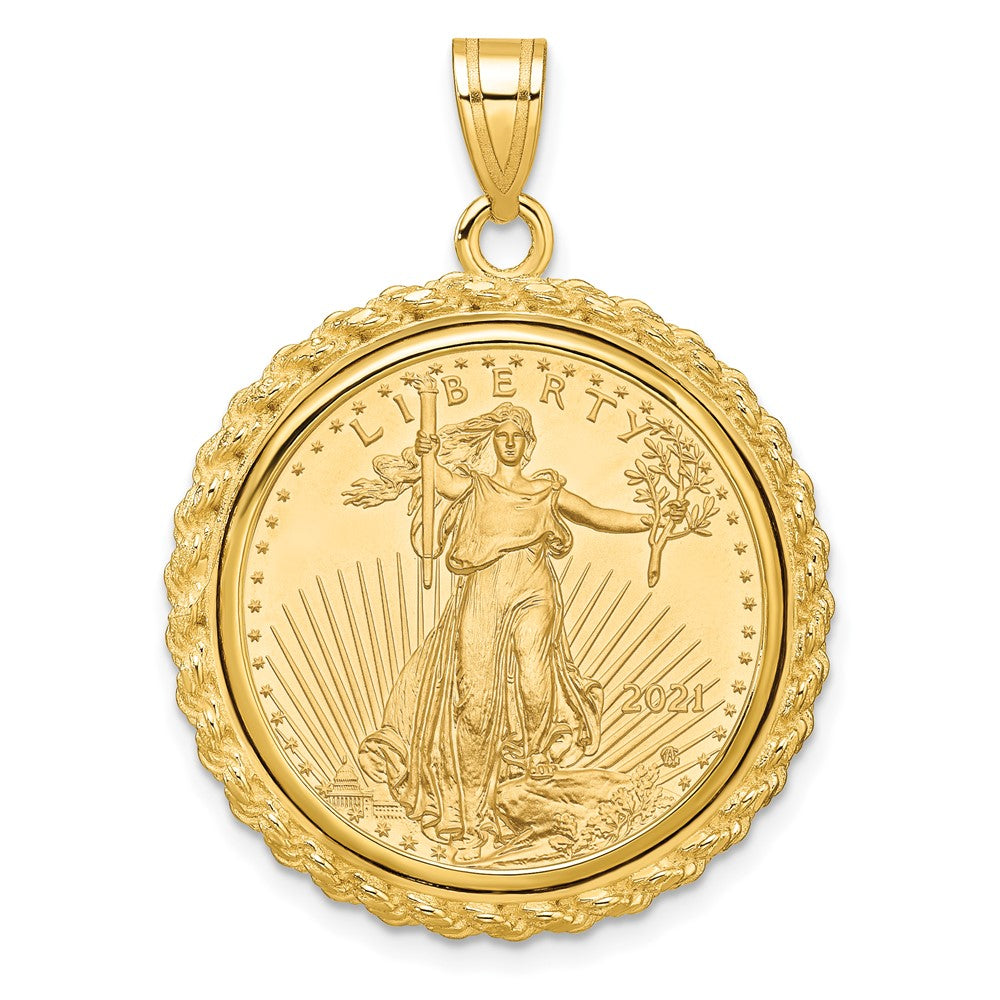 Wideband Distinguished Coin Jewelry 14k Polished with Casted Rope Mounted 1/4oz American Eagle Prong Coin Bezel Pendant