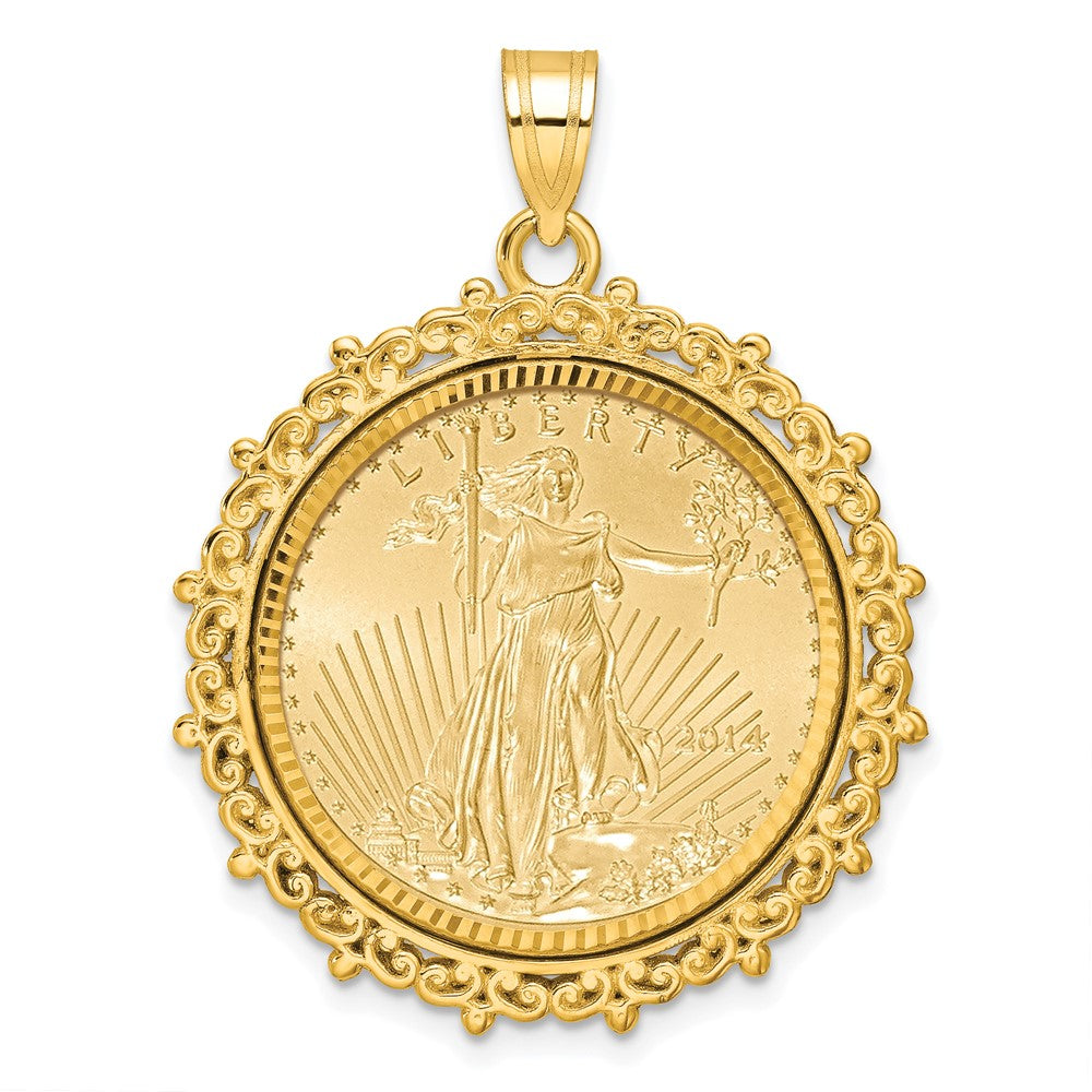 Wideband Distinguished Coin Jewelry 14ky Fancy Diamond-cut Mounted 1/4oz American Eagle Coin Bezel Pendant