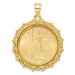 Wideband Distinguished Coin Jewelry 14ky Fancy Diamond-cut Mounted 1/4oz American Eagle Coin Bezel Pendant