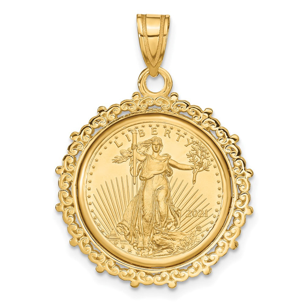 Wideband Distinguished Coin Jewelry 14k Polished Fancy Mounted 1/10oz American Eagle Prong Coin Bezel Pendant - 2