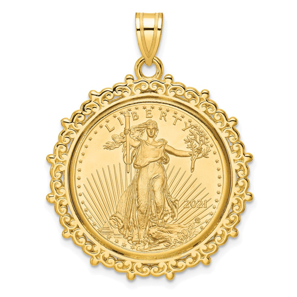 Wideband Distinguished Coin Jewelry 14k Polished Fancy Mounted 1/4oz American Eagle Prong Coin Bezel Pendant - 2