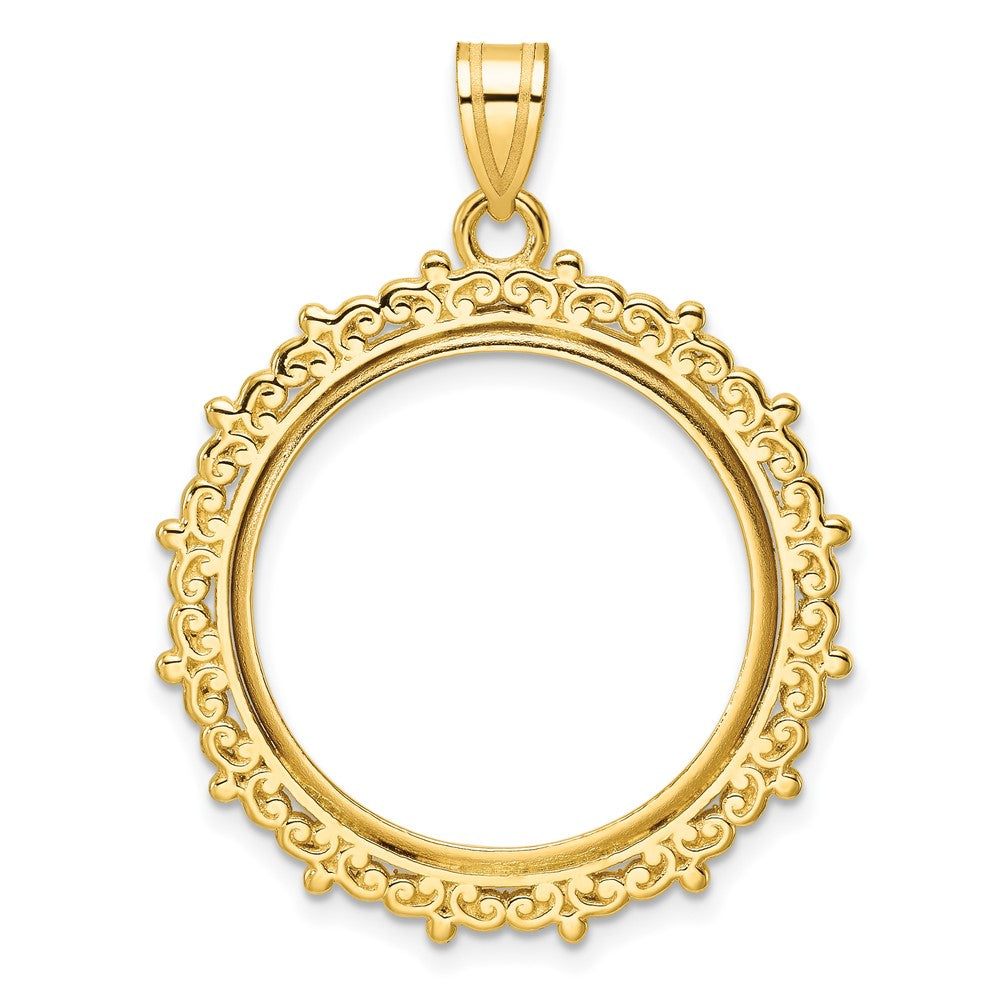 Wideband Distinguished Coin Jewelry 14k Polished Fancy 22.0mm Prong Coin Bezel Pendant - 2