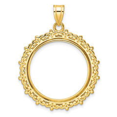 Wideband Distinguished Coin Jewelry 14k Polished Fancy 22.0mm Prong Coin Bezel Pendant - 2