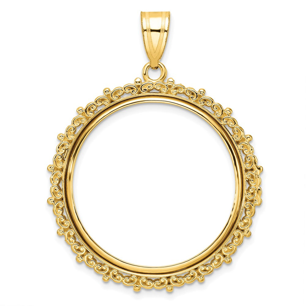 Wideband Distinguished Coin Jewelry 14k Polished Fancy 27.0mm Prong Coin Bezel Pendant - 2