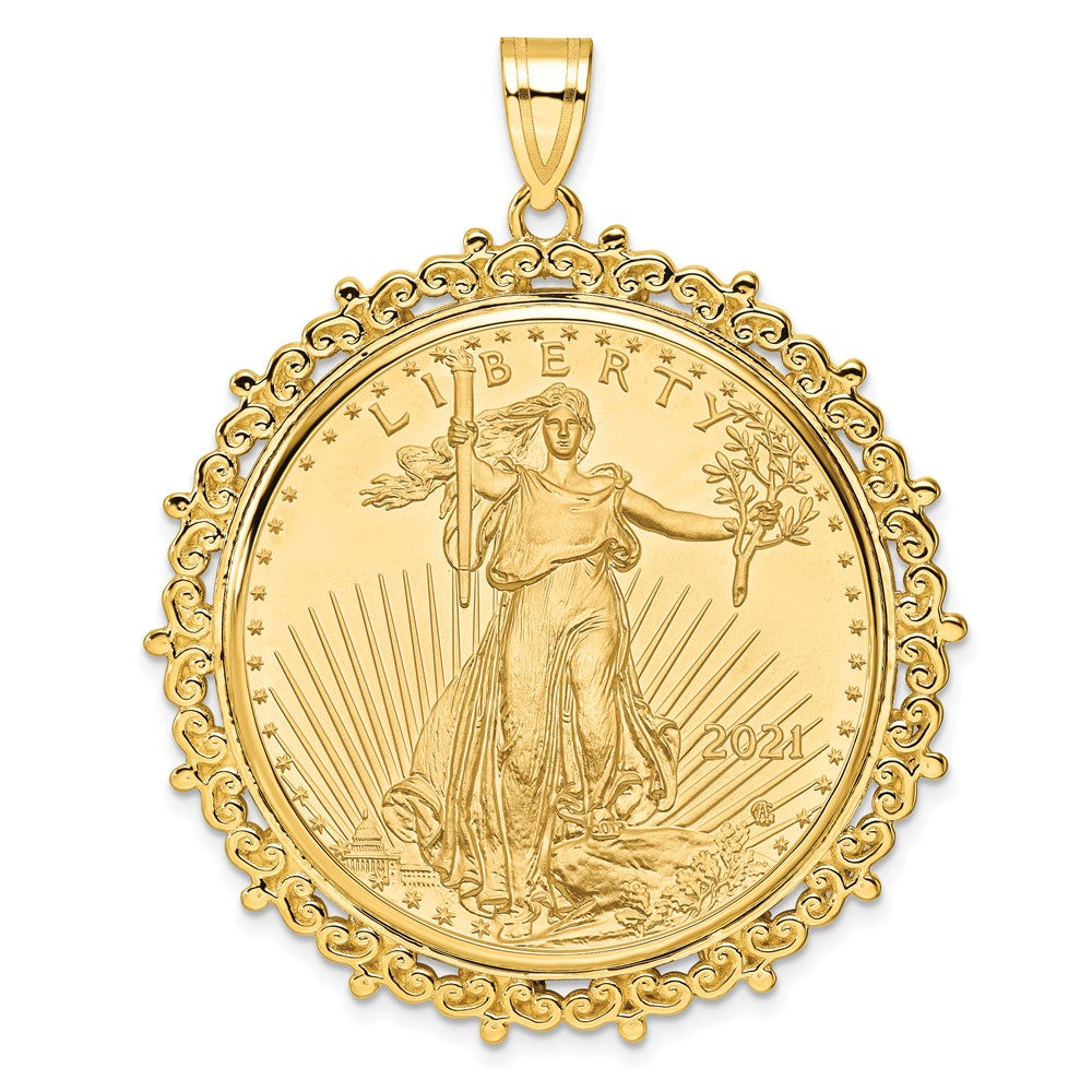 Wideband Distinguished Coin Jewelry 14k Polished Fancy Mounted 1oz American Eagle Prong Coin Bezel Pendant - 2