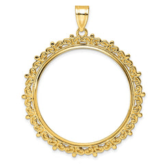 Wideband Distinguished Coin Jewelry 14k Polished Fancy 32.7mm Prong Coin Bezel Pendant - 2