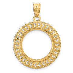 Wideband Distinguished Coin Jewelry 14k Polished and Diamond-cut Heart and Rope 16.5mm Prong Coin Bezel Pendant