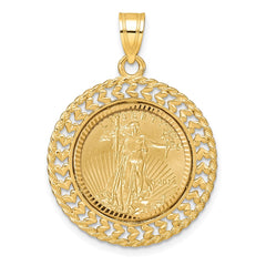 Wideband Distinguished Coin Jewelry 14ky Diamond-cut Heart & Rope Prong Mounted 1/10oz American Eagle Coin Bezel Pendant