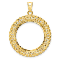 Wideband Distinguished Coin Jewelry 14k Polished and Diamond-cut Heart and Rope 22.0mm Prong Coin Bezel Pendant