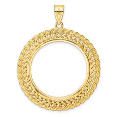 Wideband Distinguished Coin Jewelry 14k Polished and Diamond-cut Heart and Rope 27.0mm Prong Coin Bezel Pendant