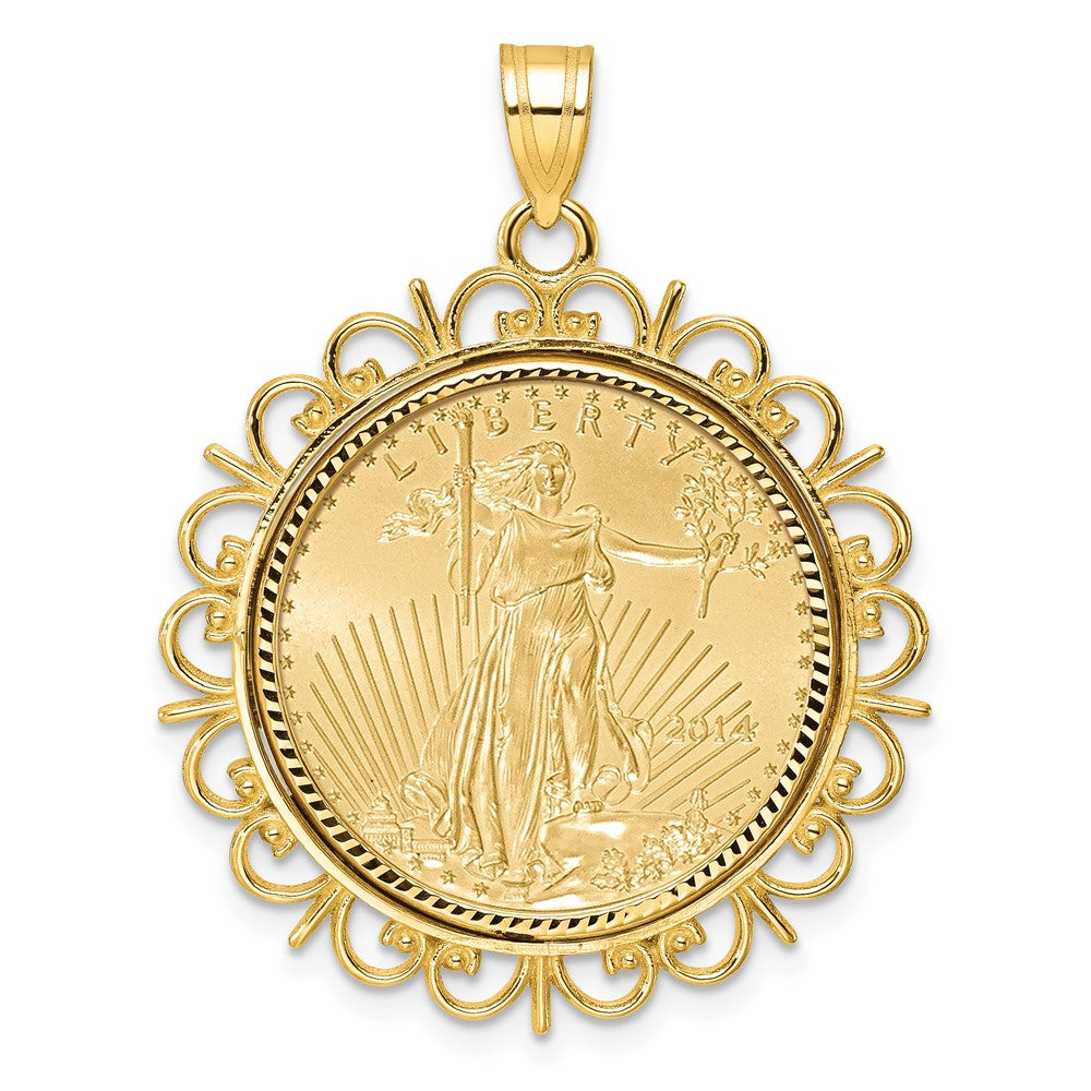 Wideband Distinguished Coin Jewelry 14ky Fancy Diamond-cut Prong Mounted 1/4oz American Eagle Coin Bezel Pendant
