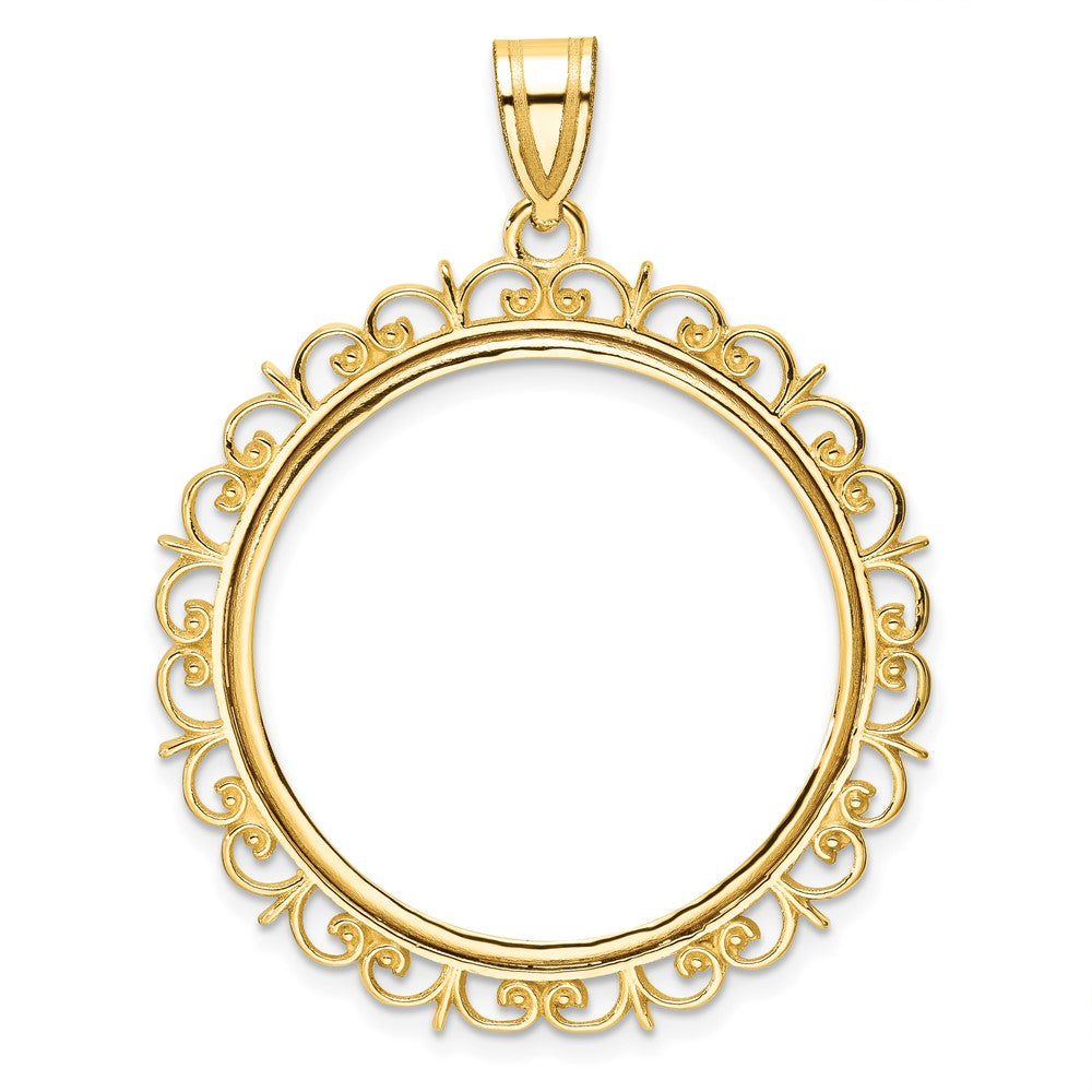 Wideband Distinguished Coin Jewelry 14k Polished Fancy 27.0mm Prong Coin Bezel Pendant