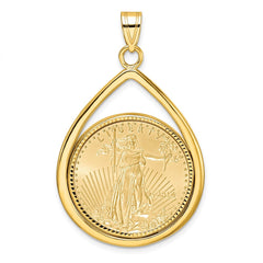 Wideband Distinguished Coin Jewelry 14ky Diamond-cut Lightweight Tear Drop Prong Mounted 1/4oz American Eagle Coin Bezel Pendant