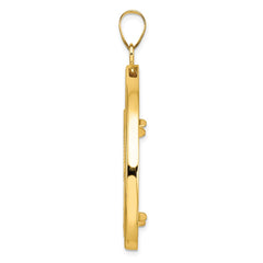 Wideband Distinguished Coin Jewelry 14k Polished and Diamond-cut Lightweight Teardrop 27.0mm Prong Coin Bezel Pendant