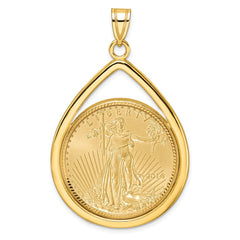 Wideband Distinguished Coin Jewelry 14ky Diamond-cut Lightweight Tear Drop Prong Mounted 1/2oz American Eagle Coin Bezel Pendant