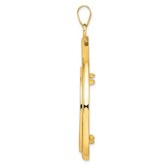 Wideband Distinguished Coin Jewelry 14k Polished and Diamond-cut Lightweight Teardrop 32.7mm Prong Coin Bezel Pendant