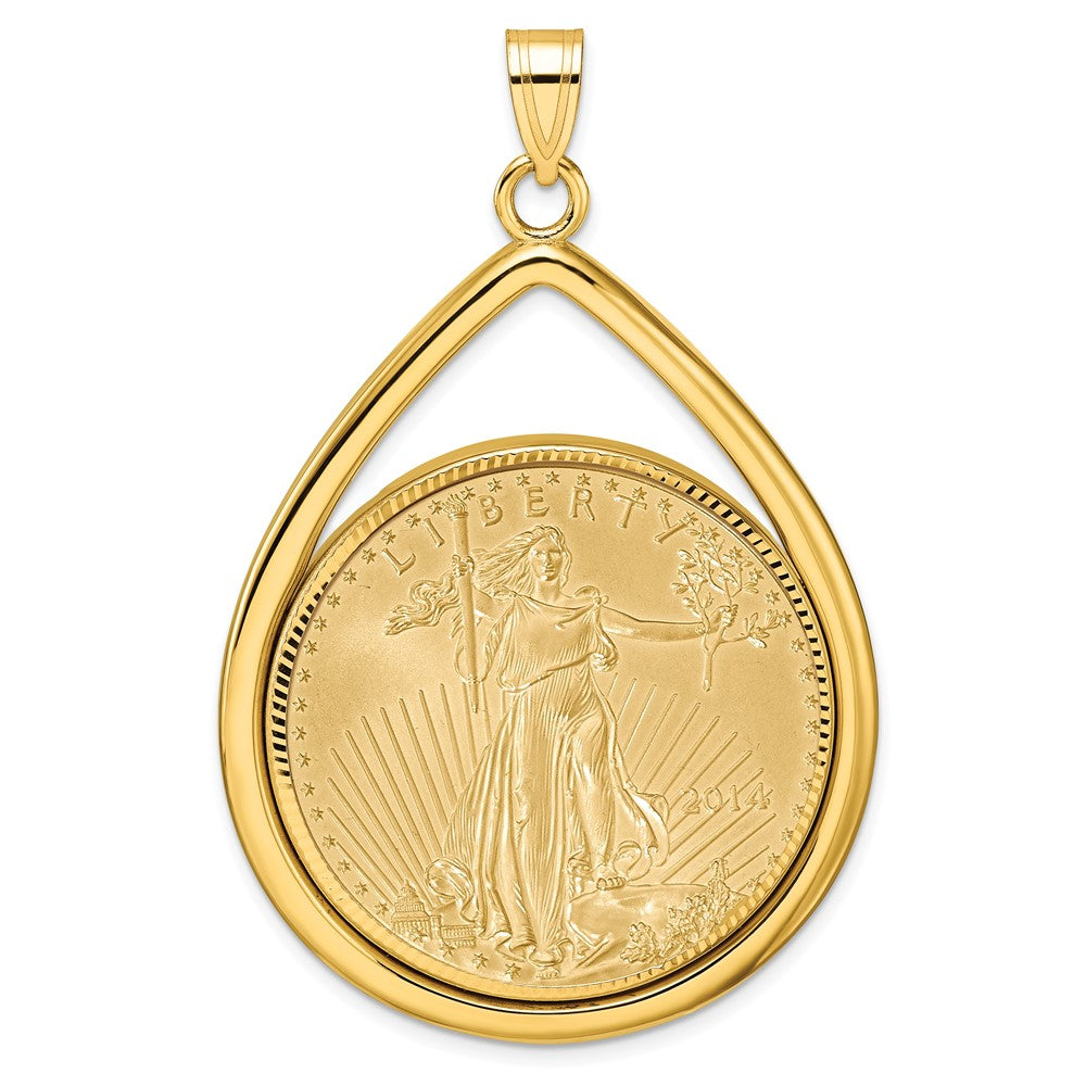 Wideband Distinguished Coin Jewelry 14ky Diamond-cut Lightweight Tear Drop Prong Mounted 1oz American Eagle Coin Bezel Pendant