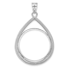 Wideband Distinguished Coin Jewelry 14k White Gold Polished and Diamond-cut Teardrop 27.0mm Prong Coin Bezel Pendant
