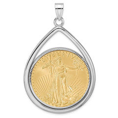 Wideband Distinguished Coin Jewelry 14kw Polished & Diamond-cut Tear Drop Prong Mounted 1oz American Eagle Coin Bezel Pendant