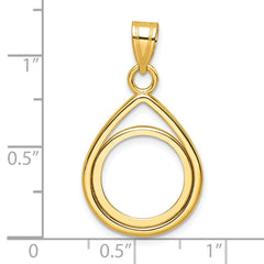 Wideband Distinguished Coin Jewelry 14k Polished Lightweight Teardrop 14.0mm Prong Coin Bezel Pendant