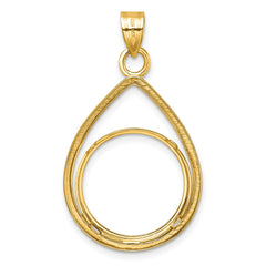 Wideband Distinguished Coin Jewelry 14k Polished Lightweight Teardrop 18.0mm Prong Coin Bezel Pendant
