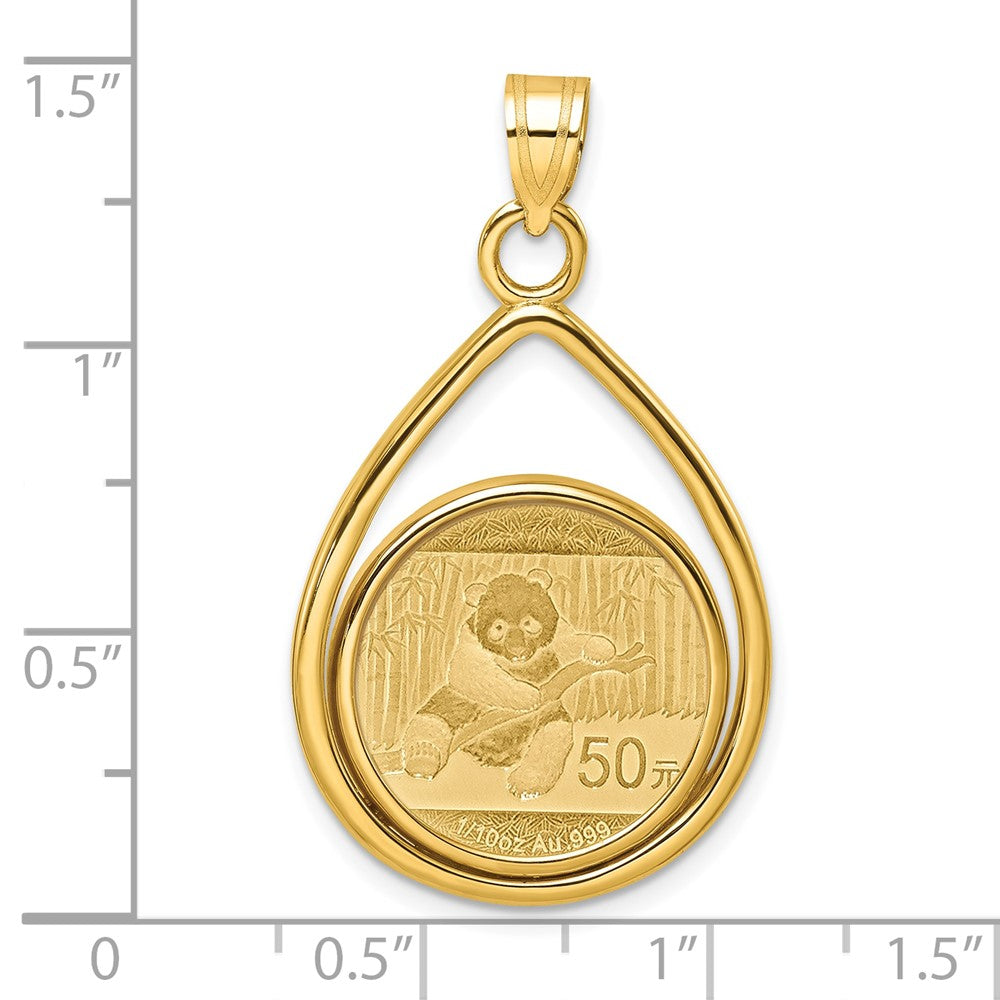 Wideband Distinguished Coin Jewelry 14k Polished Lightweight Teardrop Mounted 1/10oz Panda Prong Coin Bezel Pendant