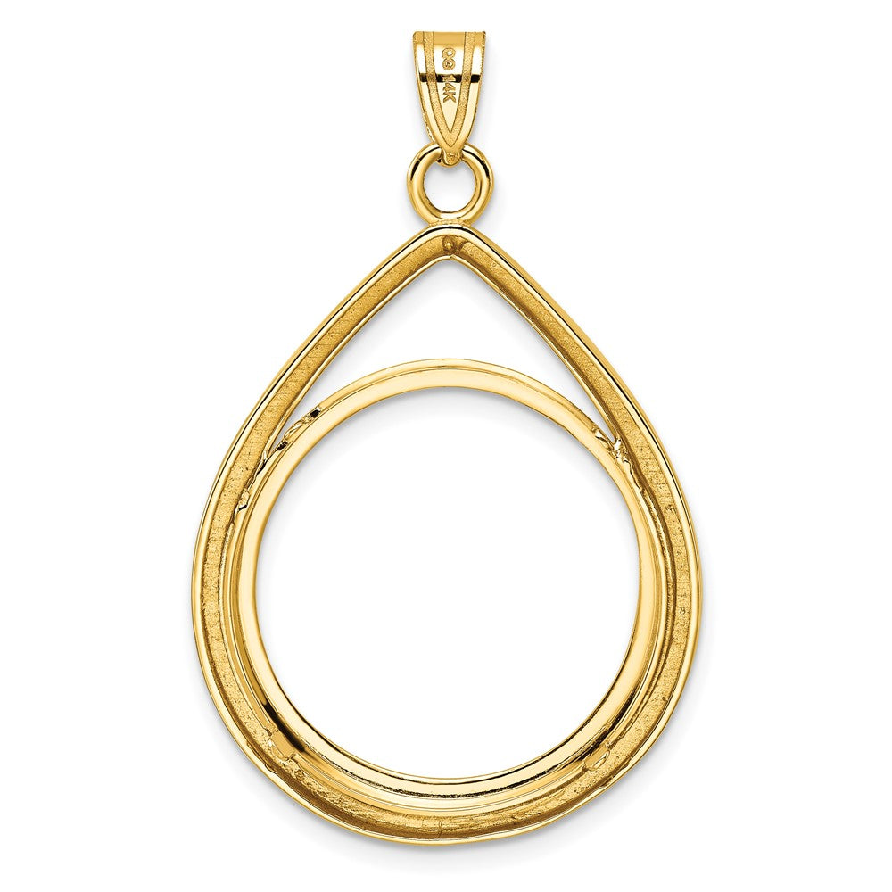 Wideband Distinguished Coin Jewelry 14k Polished Lightweight Teardrop 22.0mm Prong Coin Bezel Pendant