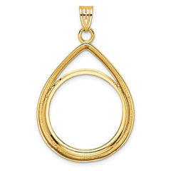 Wideband Distinguished Coin Jewelry 14k Polished Lightweight Teardrop 22.0mm Prong Coin Bezel Pendant