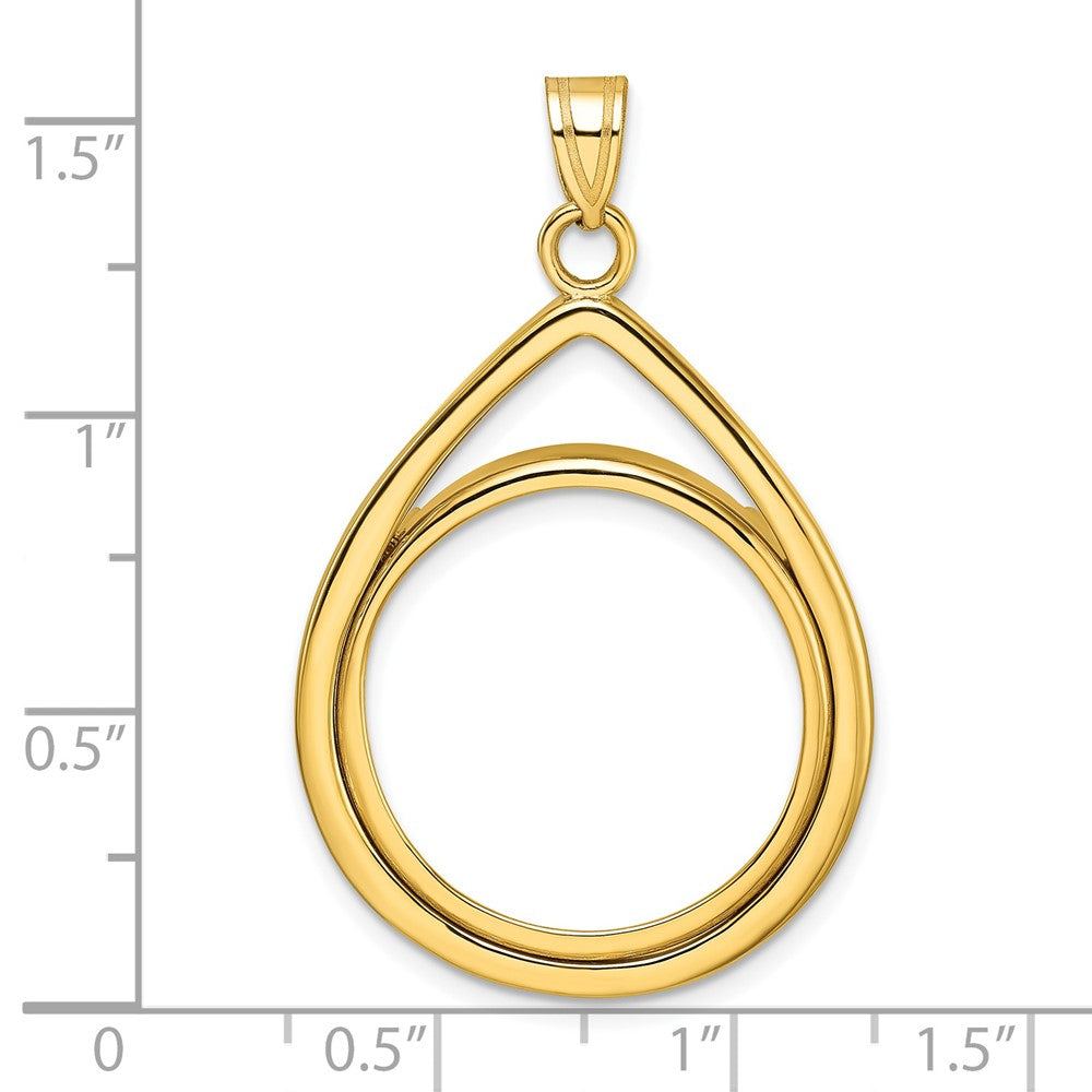 Wideband Distinguished Coin Jewelry 14k Polished Lightweight Teardrop 22.0mm Prong Coin Bezel Pendant