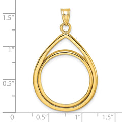 Wideband Distinguished Coin Jewelry 14k Polished Lightweight Teardrop 22.0mm Prong Coin Bezel Pendant