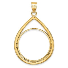 Wideband Distinguished Coin Jewelry 14k Polished Lightweight Teardrop 27.0mm Prong Coin Bezel Pendant