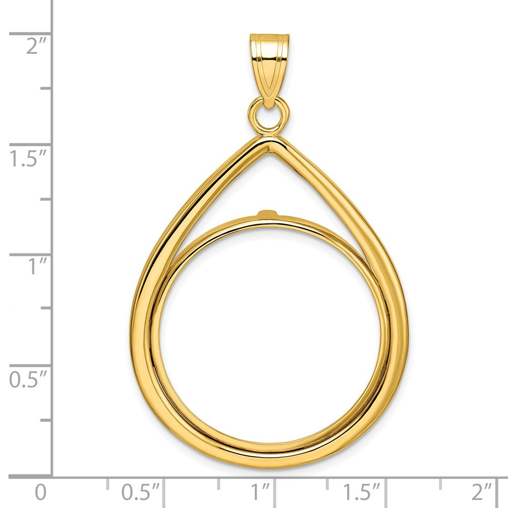 Wideband Distinguished Coin Jewelry 14k Polished Lightweight Teardrop 27.0mm Prong Coin Bezel Pendant