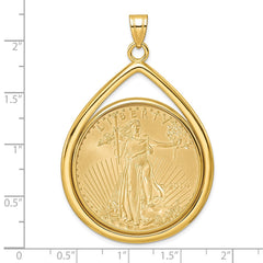 Wideband Distinguished Coin Jewelry 14k Polished Lightweight Teardrop Mounted 1oz American Eagle Prong Coin Bezel Pendant