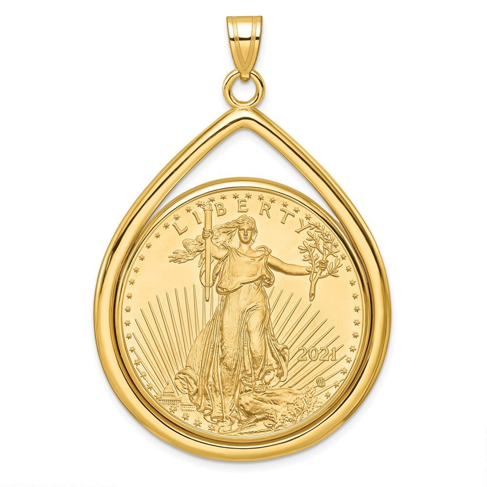 Wideband Distinguished Coin Jewelry 14k Polished Lightweight Teardrop Mounted 1oz American Eagle Prong Coin Bezel Pendant