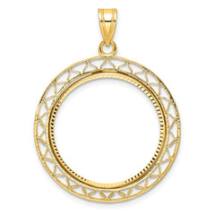 Wideband Distinguished Coin Jewelry 14k Polished and Diamond-cut Fancy Wire 22.0mm Prong Coin Bezel Pendant