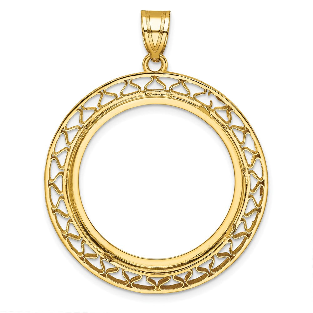 Wideband Distinguished Coin Jewelry 14k Polished and Diamond-cut Fancy Wire 27.0mm Prong Coin Bezel Pendant