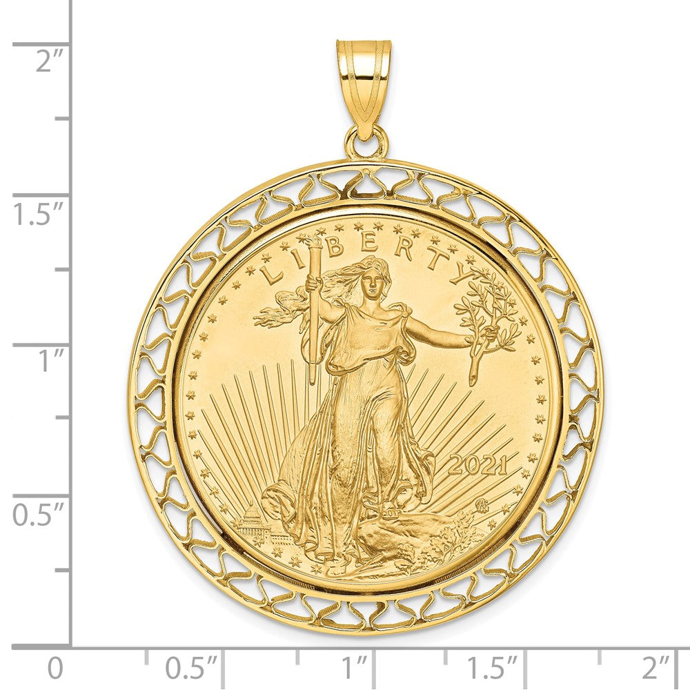 Wideband Distinguished Coin Jewelry 14k Polished Fancy Wire Mounted 1oz American Eagle Prong Coin Bezel Pendant