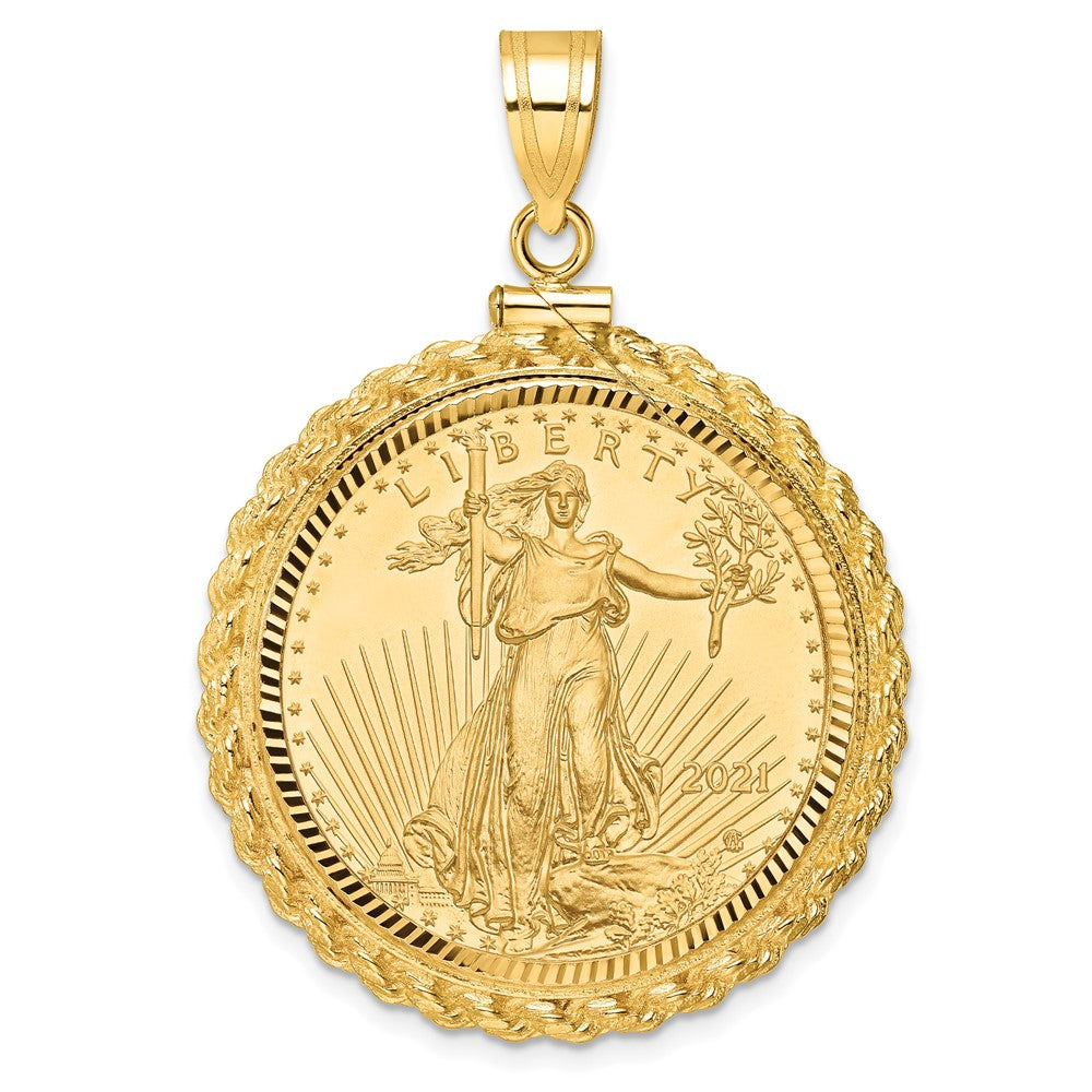 Wideband Distinguished Coin Jewelry 14ky Diamond-cut Casted Rope Screw Top Mounted 1/2oz American Eagle Coin Bezel Pendant
