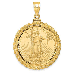 Wideband Distinguished Coin Jewelry 14ky Diamond-cut Casted Rope Screw Top Mounted 1/2oz American Eagle Coin Bezel Pendant