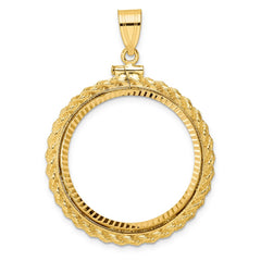 Wideband Distinguished Coin Jewelry 14k Polished and Diamond-cut Casted Rope 27mm x 2.35mm Screw Top Coin Bezel Pendant