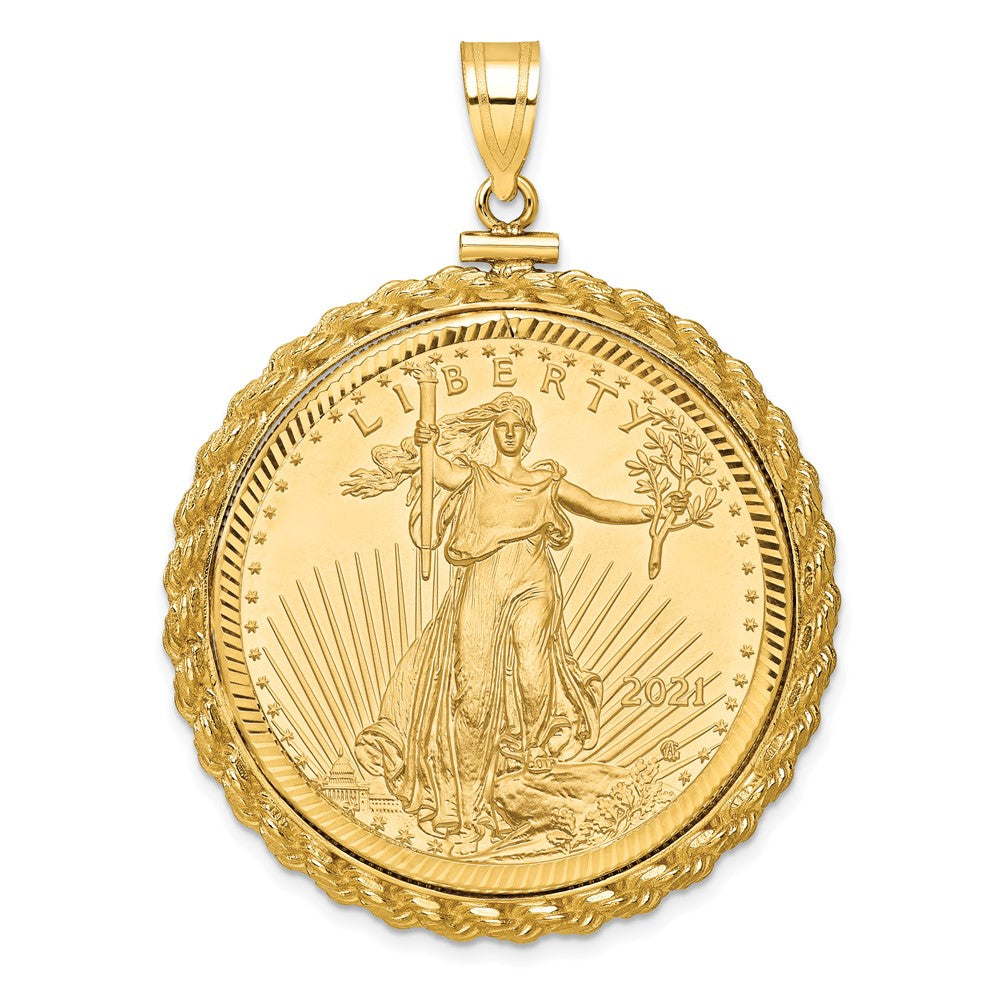 Wideband Distinguished Coin Jewelry 14ky Diamond-cut Casted Rope Screw Top Mounted 1oz American Eagle Coin Bezel Pendant