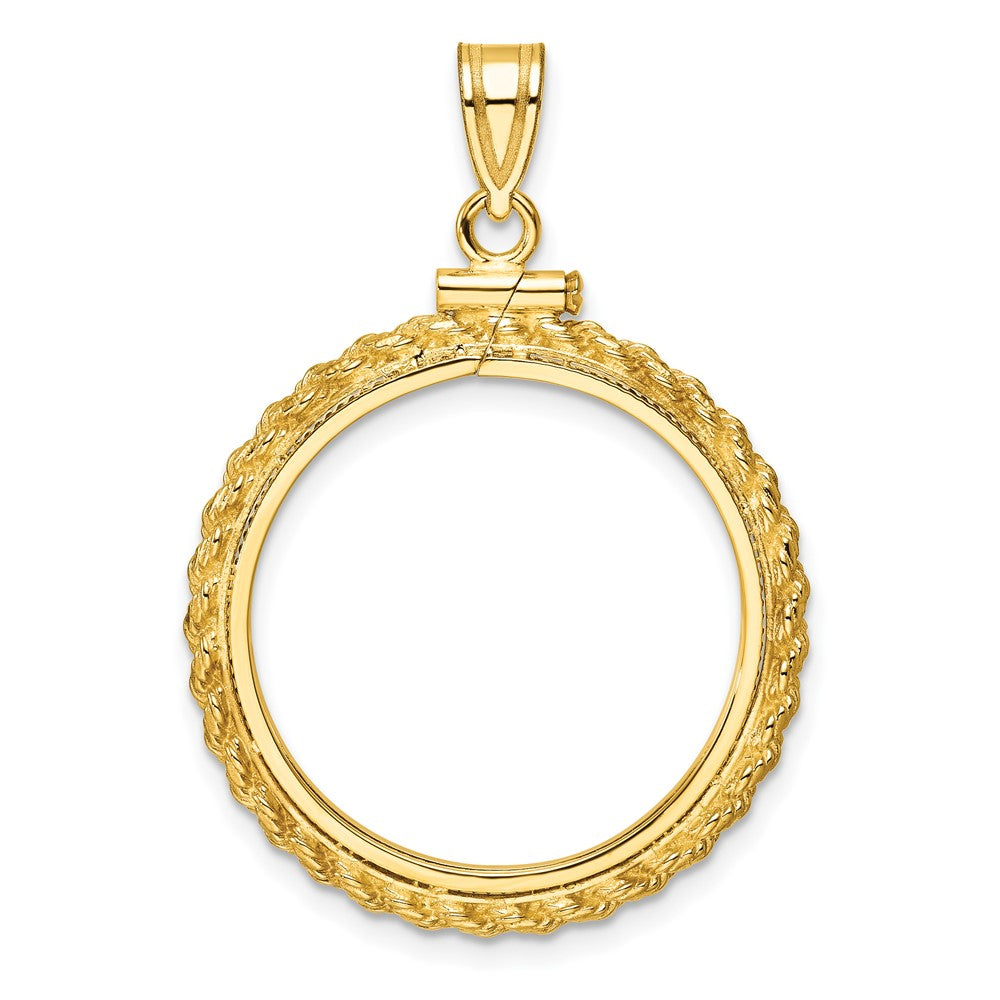 Wideband Distinguished Coin Jewelry 14k Polished Casted Rope 22.0mm x 1.9mm Screw Top Coin Bezel Pendant