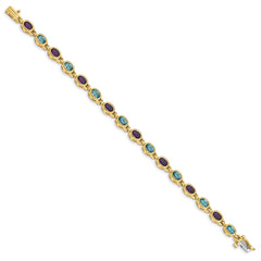 14k Complete Oval Amethyst and Sky Blue Topaz Bezel-set 7 inch Bracelet