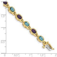 14k Complete Oval Amethyst and Sky Blue Topaz Bezel-set 7 inch Bracelet