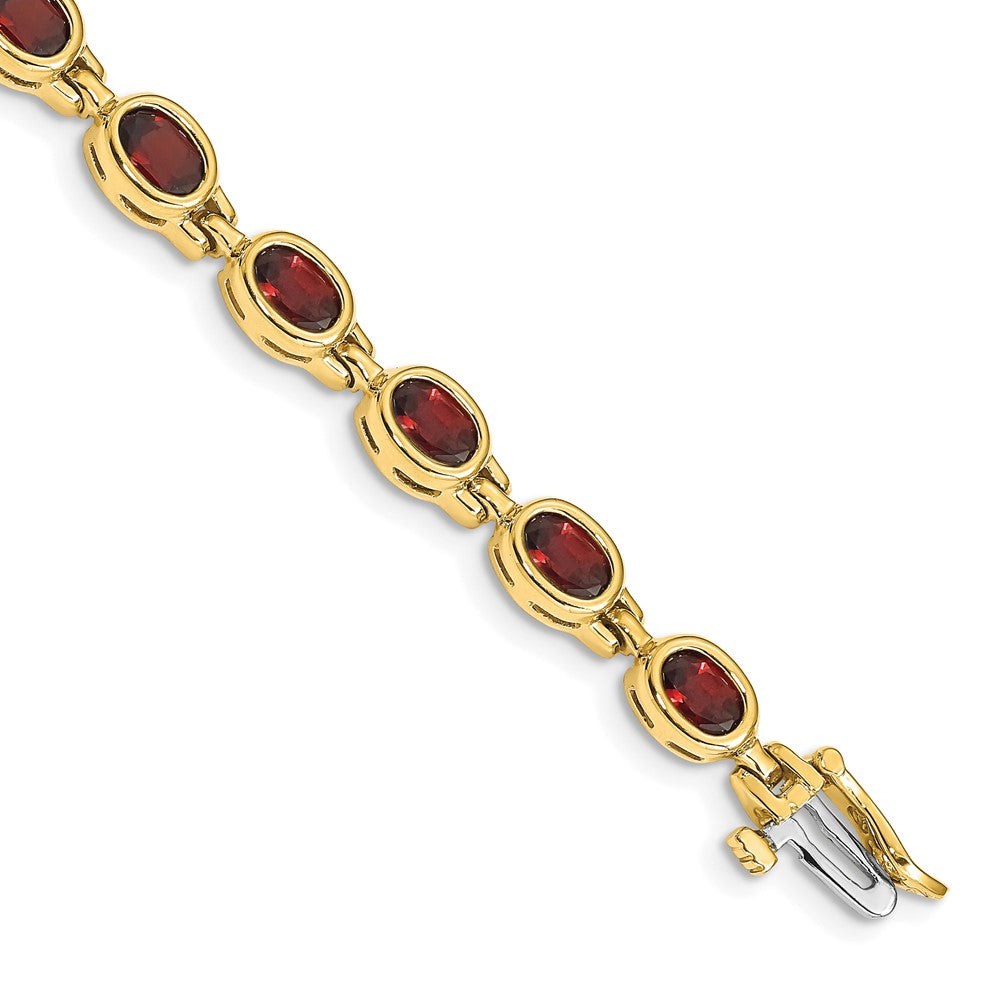 14k Complete Oval Garnet Bezel-set 7 inch Bracelet