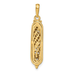 14K w/ White Rhodium 3D Mezuzah W/Shin Charm